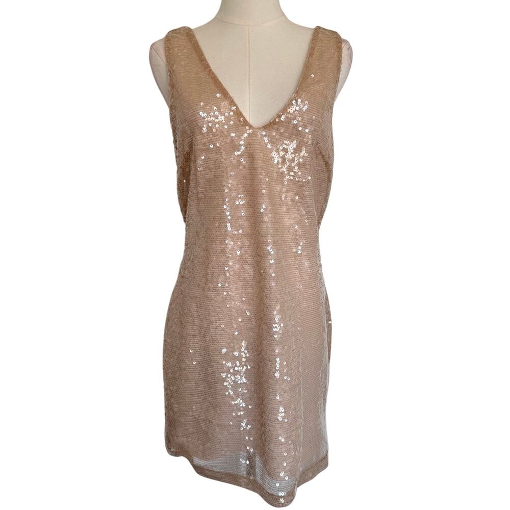 A New Day (XS) Sequin Neutral V Neck Shift Mini Dress- Going Out, Party